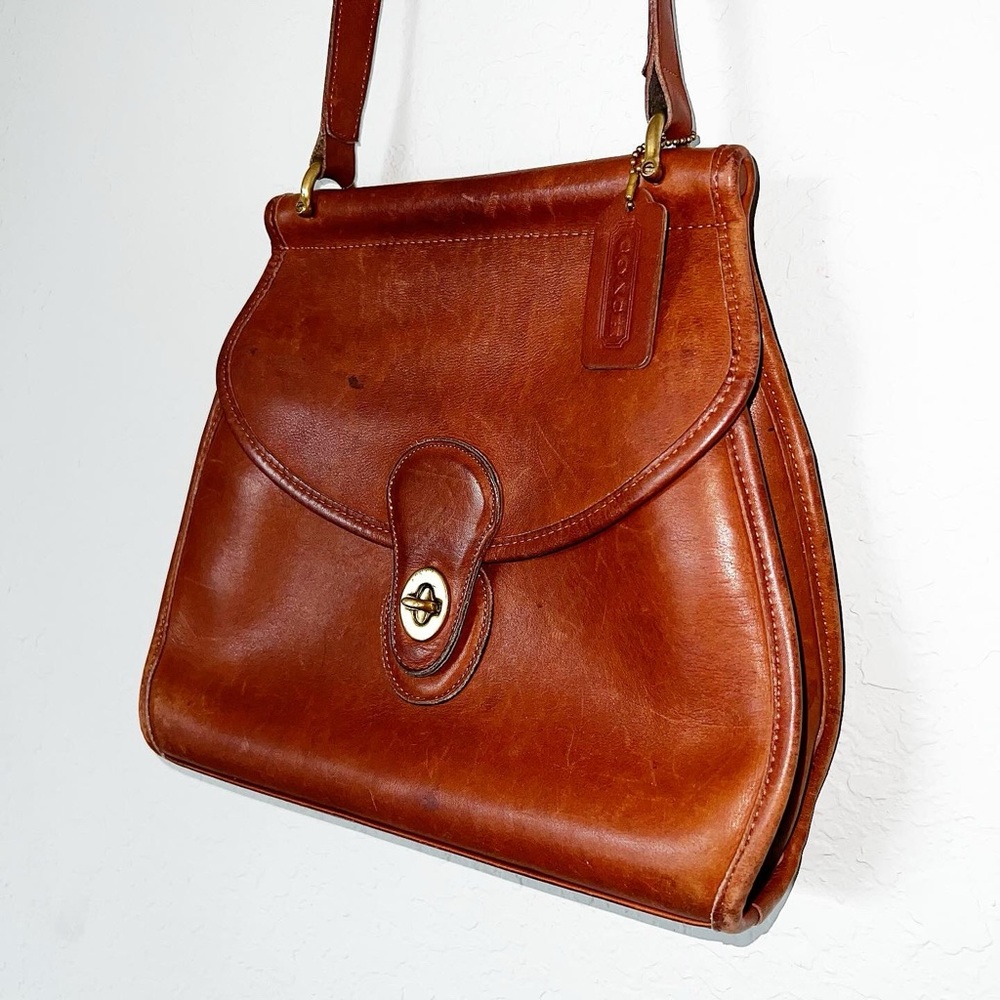 Vintage Brown Leather Coach Logan Purse Pre-Serial # 60s 70s 80s Crossbody Bag
